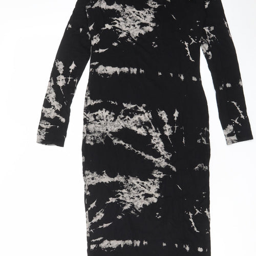 Buzy Collection Womens Black Geometric Viscose Bodycon Size M Boat Neck Pullover