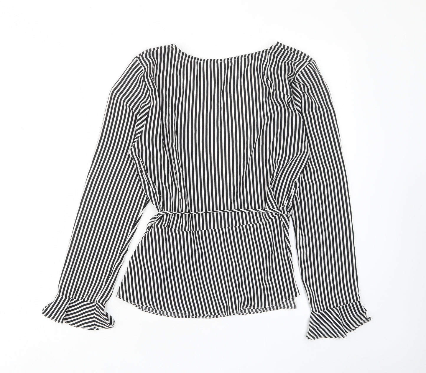 H&M Womens Black Striped Polyester Basic Blouse Size 14 V-Neck