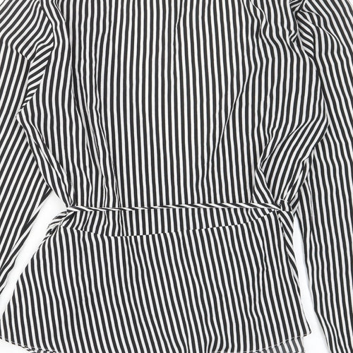 H&M Womens Black Striped Polyester Basic Blouse Size 14 V-Neck