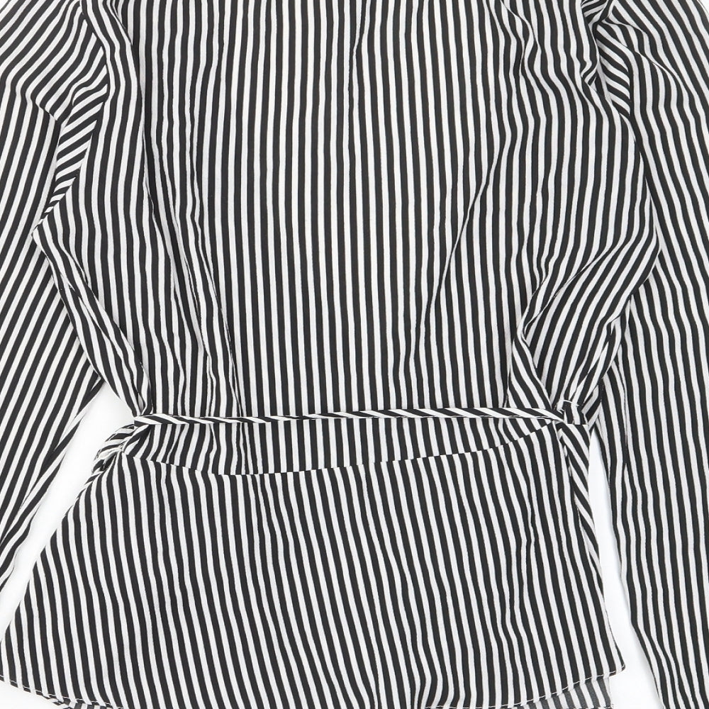 H&M Womens Black Striped Polyester Basic Blouse Size 14 V-Neck