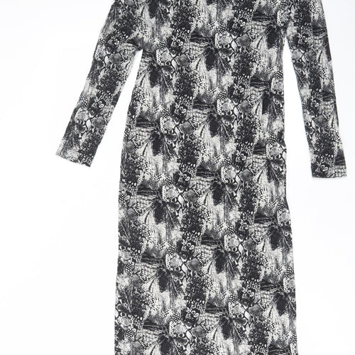 H&M Womens Black Geometric Viscose Bodycon Size S Scoop Neck Pullover
