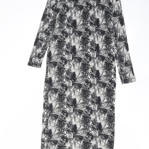 H&M Womens Black Geometric Viscose Bodycon Size S Scoop Neck Pullover