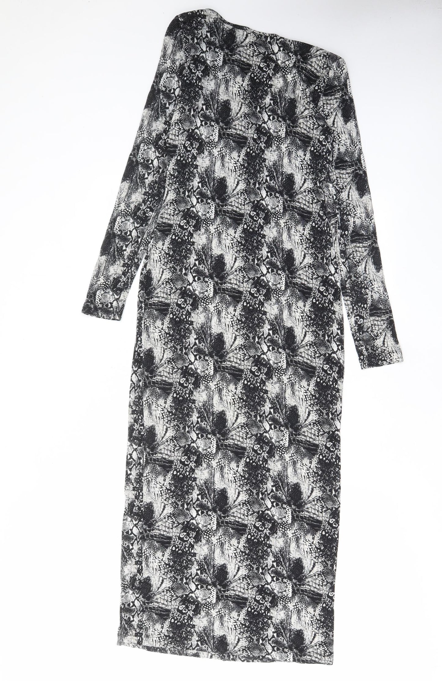 H&M Womens Black Geometric Viscose Bodycon Size S Scoop Neck Pullover