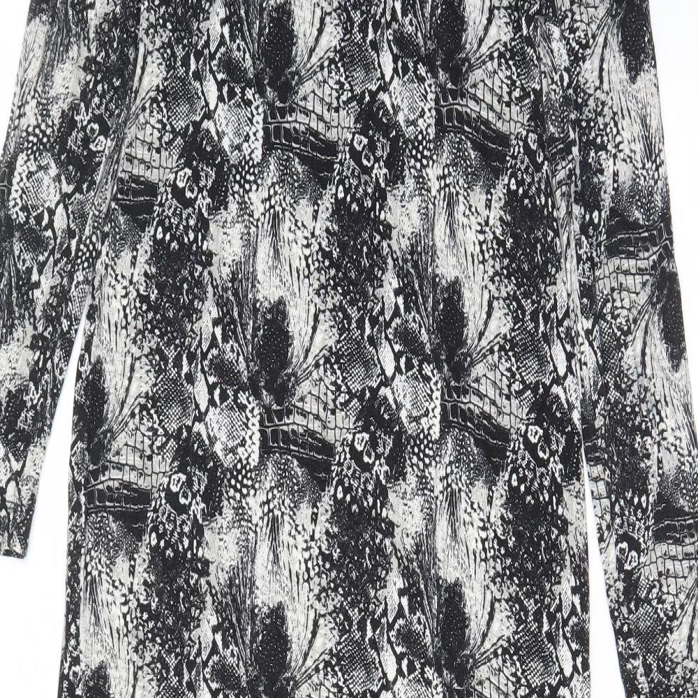 H&M Womens Black Geometric Viscose Bodycon Size S Scoop Neck Pullover