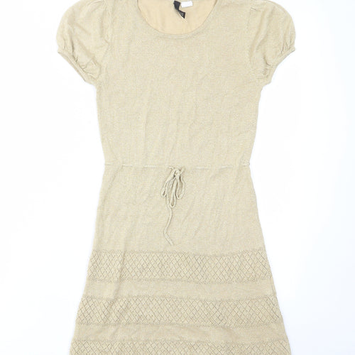 H&M Womens Gold Acrylic A-Line Size 8 Crew Neck Pullover - Drawstring