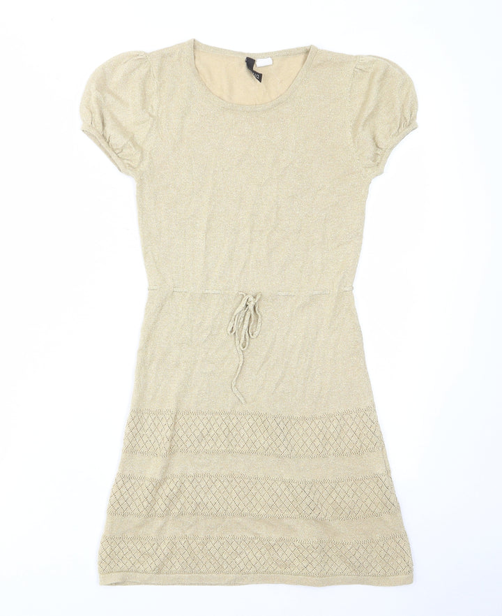 H&M Womens Gold Acrylic A-Line Size 8 Crew Neck Pullover - Drawstring