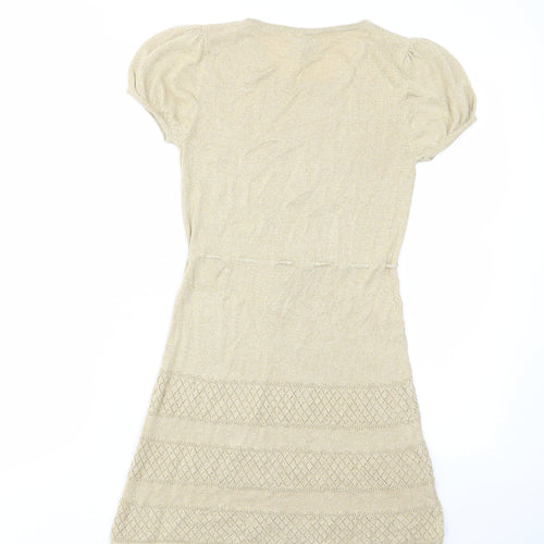 H&M Womens Gold Acrylic A-Line Size 8 Crew Neck Pullover - Drawstring