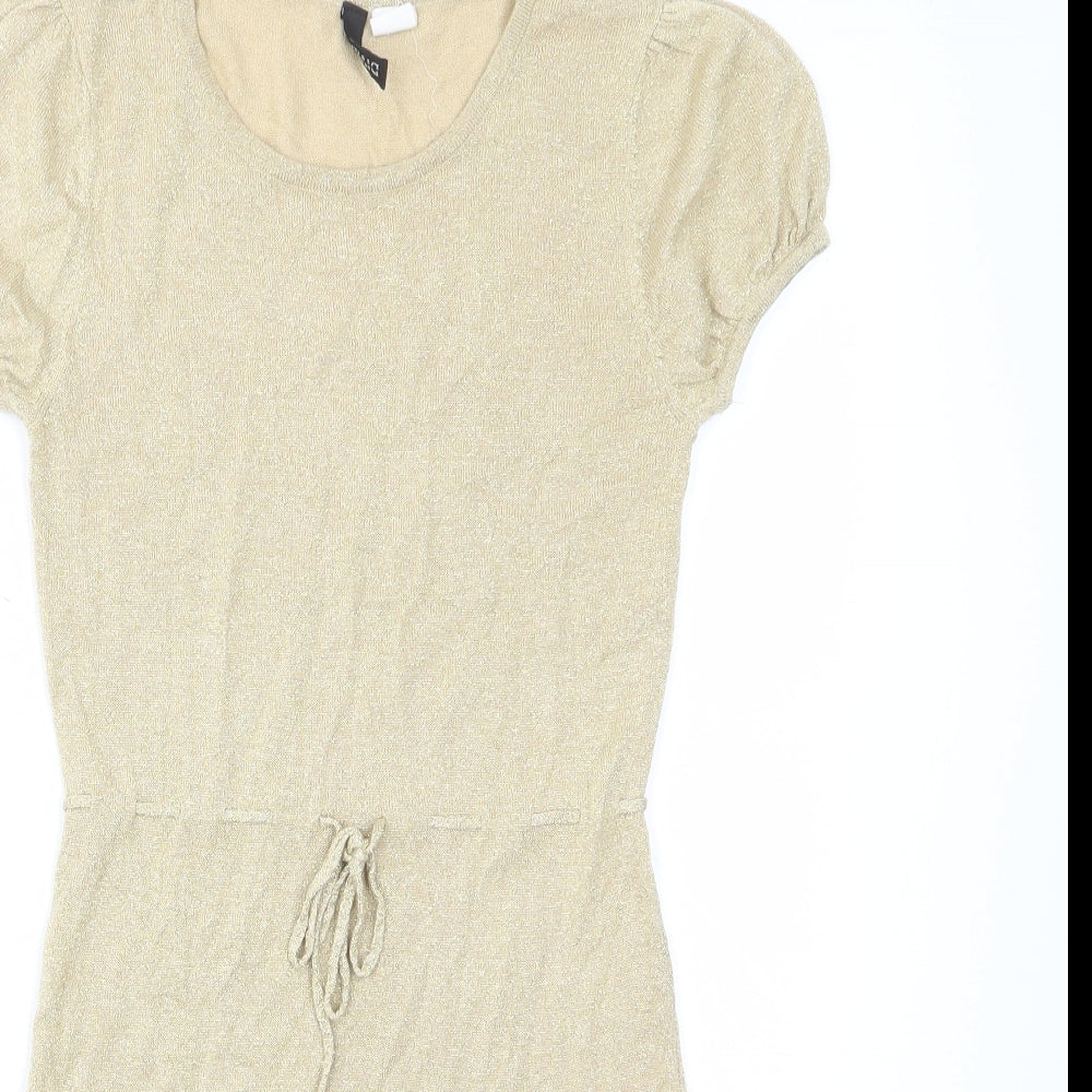 H&M Womens Gold Acrylic A-Line Size 8 Crew Neck Pullover - Drawstring