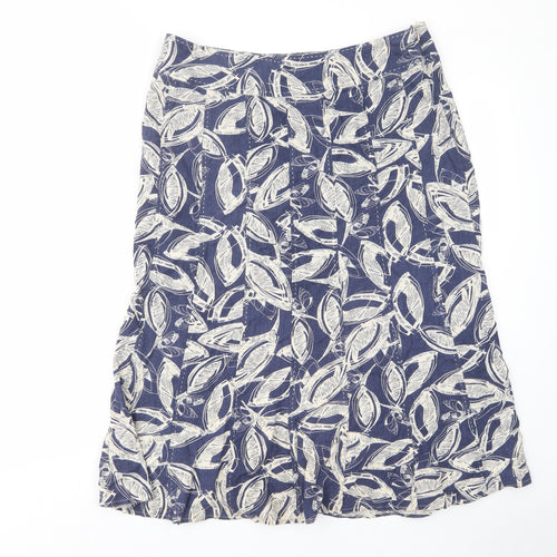 EWM Womens Blue Geometric Linen A-Line Skirt Size 16 Zip