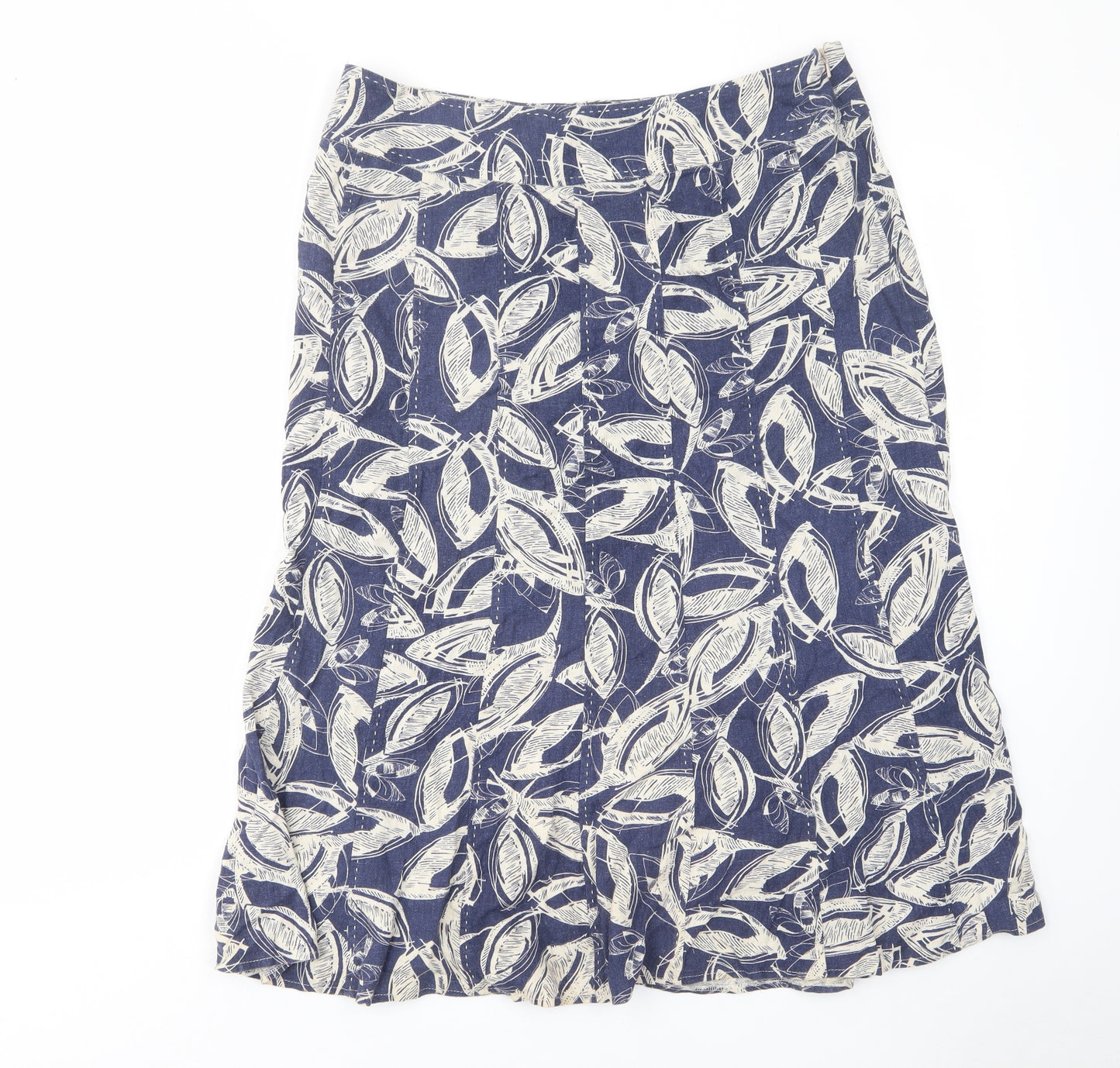 EWM Womens Blue Geometric Linen A-Line Skirt Size 16 Zip