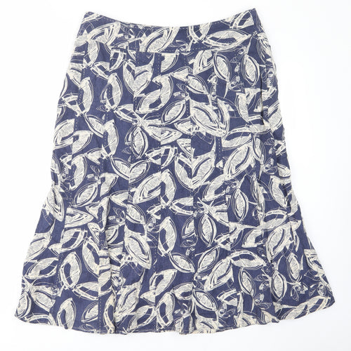 EWM Womens Blue Geometric Linen A-Line Skirt Size 16 Zip