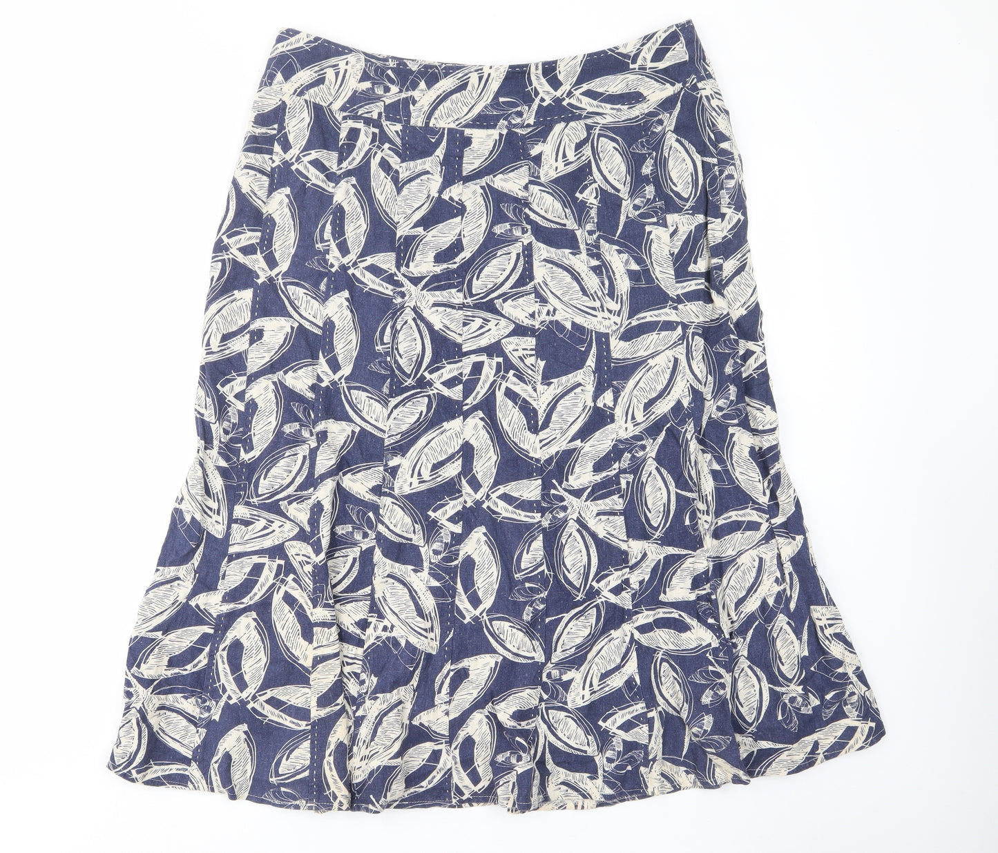EWM Womens Blue Geometric Linen A-Line Skirt Size 16 Zip