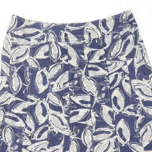EWM Womens Blue Geometric Linen A-Line Skirt Size 16 Zip