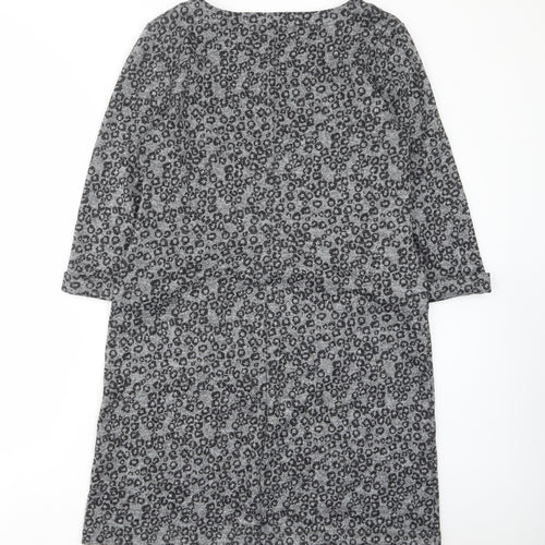 Roman Womens Grey Animal Print Polyester A-Line Size 14 Boat Neck Pullover - Pockets