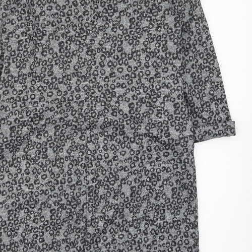 Roman Womens Grey Animal Print Polyester A-Line Size 14 Boat Neck Pullover - Pockets