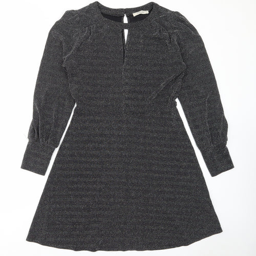 Oasis Womens Black Polyamide A-Line Size M Crew Neck Button - Keyhole neck
