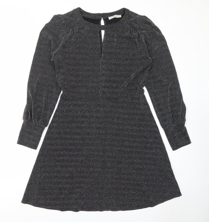 Oasis Womens Black Polyamide A-Line Size M Crew Neck Button - Keyhole neck