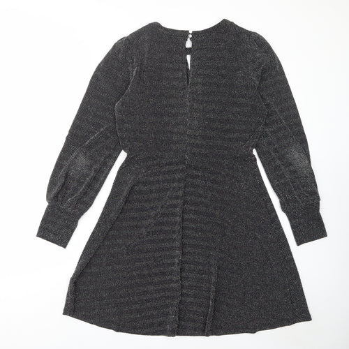 Oasis Womens Black Polyamide A-Line Size M Crew Neck Button - Keyhole neck