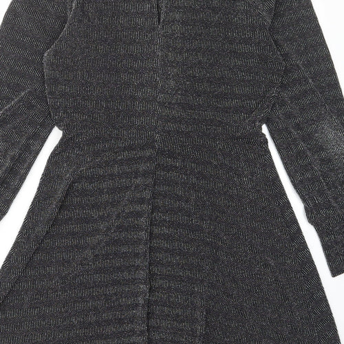Oasis Womens Black Polyamide A-Line Size M Crew Neck Button - Keyhole neck