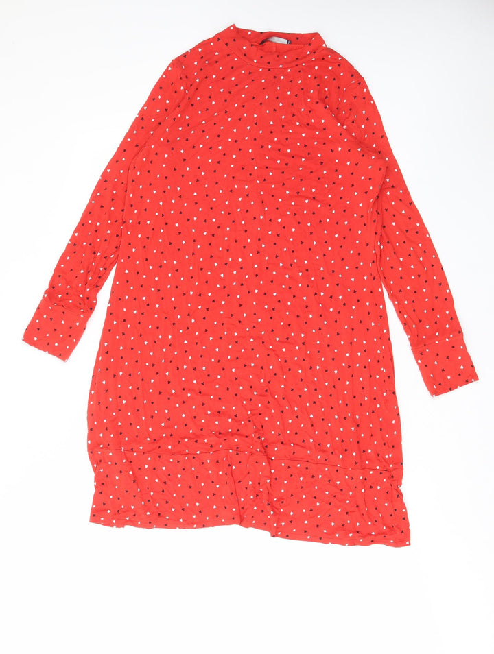 Marks and Spencer Womens Red Geometric Viscose A-Line Size 14 Round Neck Pullover