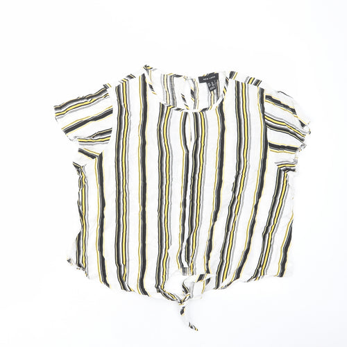 New Look Womens Multicoloured Striped Viscose Basic T-Shirt Size 14 Crew Neck - Tie Front