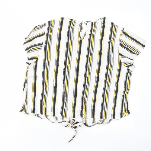 New Look Womens Multicoloured Striped Viscose Basic T-Shirt Size 14 Crew Neck - Tie Front