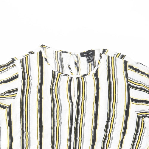 New Look Womens Multicoloured Striped Viscose Basic T-Shirt Size 14 Crew Neck - Tie Front