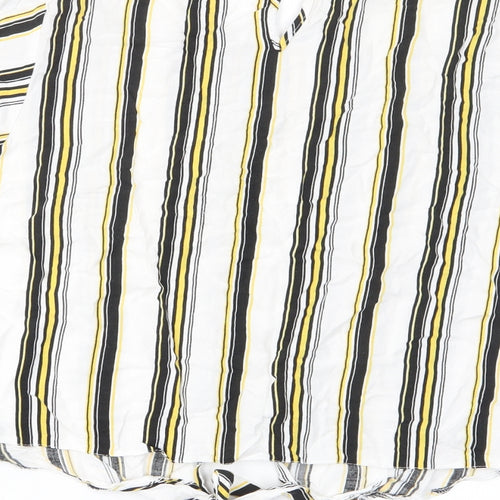 New Look Womens Multicoloured Striped Viscose Basic T-Shirt Size 14 Crew Neck - Tie Front