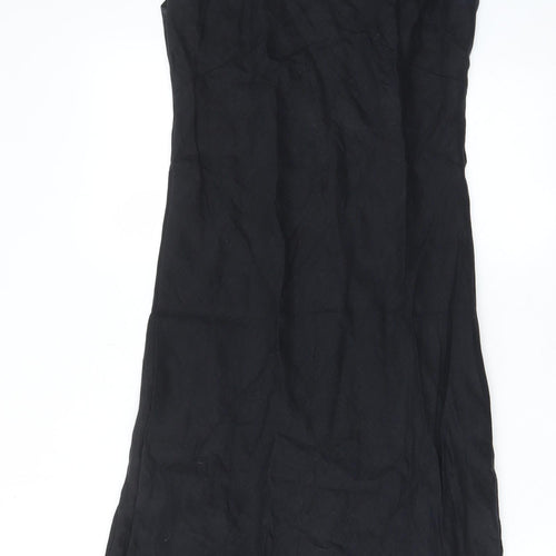 Zara Womens Black Linen A-Line Size L V-Neck Pullover - Embroided