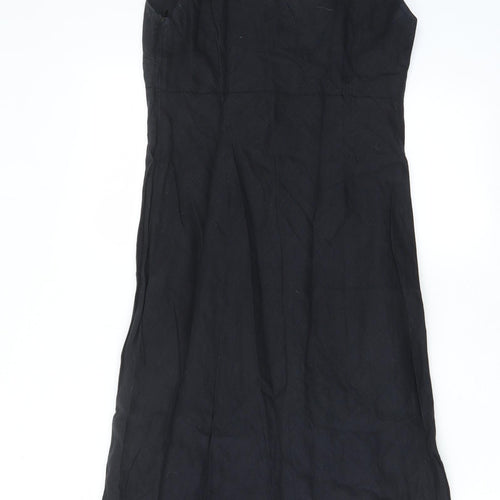 Zara Womens Black Linen A-Line Size L V-Neck Pullover - Embroided