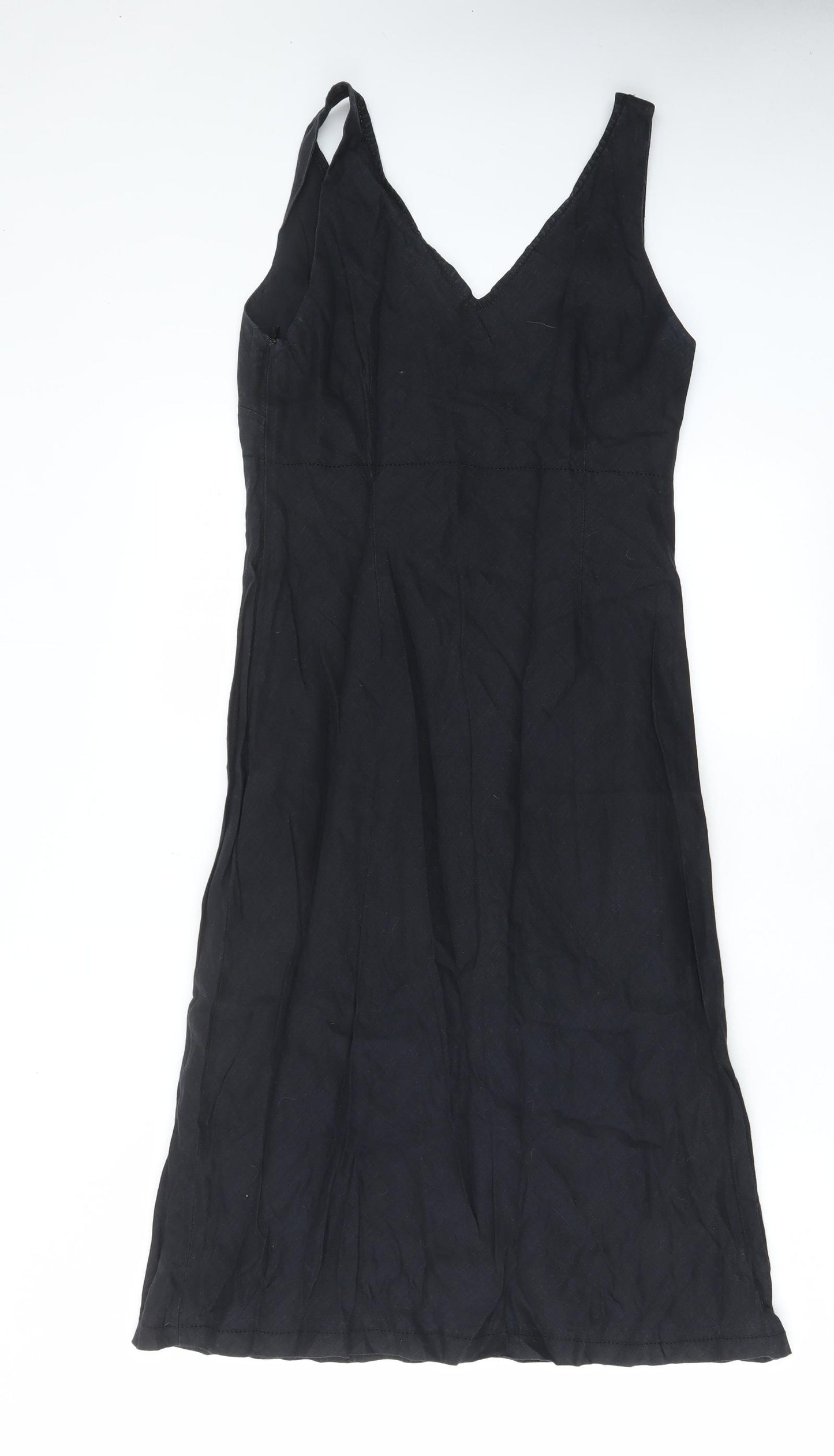 Zara Womens Black Linen A-Line Size L V-Neck Pullover - Embroided