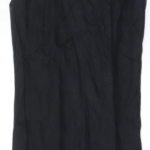 Zara Womens Black Linen A-Line Size L V-Neck Pullover - Embroided