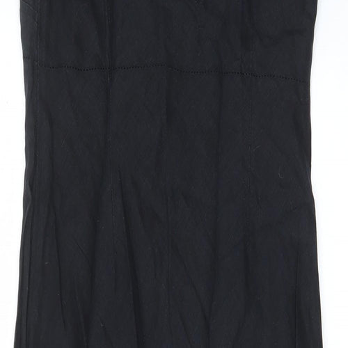 Zara Womens Black Linen A-Line Size L V-Neck Pullover - Embroided