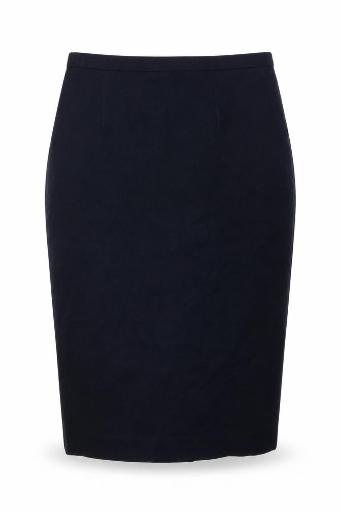 Front view of Marks & Spencer women’s blue polyester straight & pencil skirt, size UK 10, zip