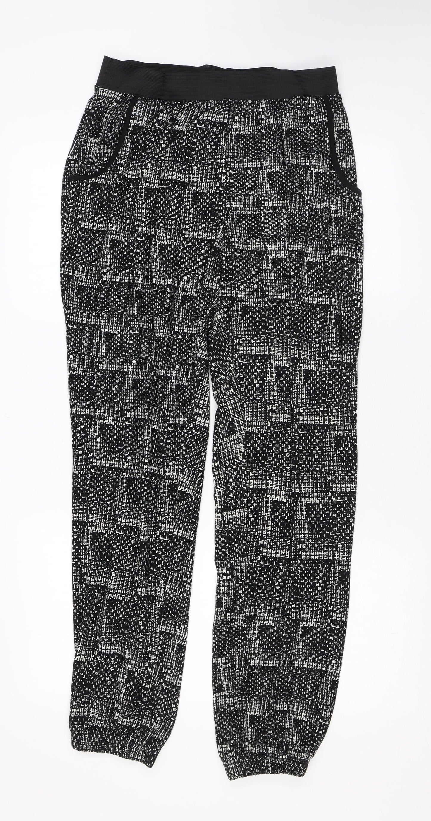 QED London Womens Black Geometric Polyester Trousers Size M L31 in Regular