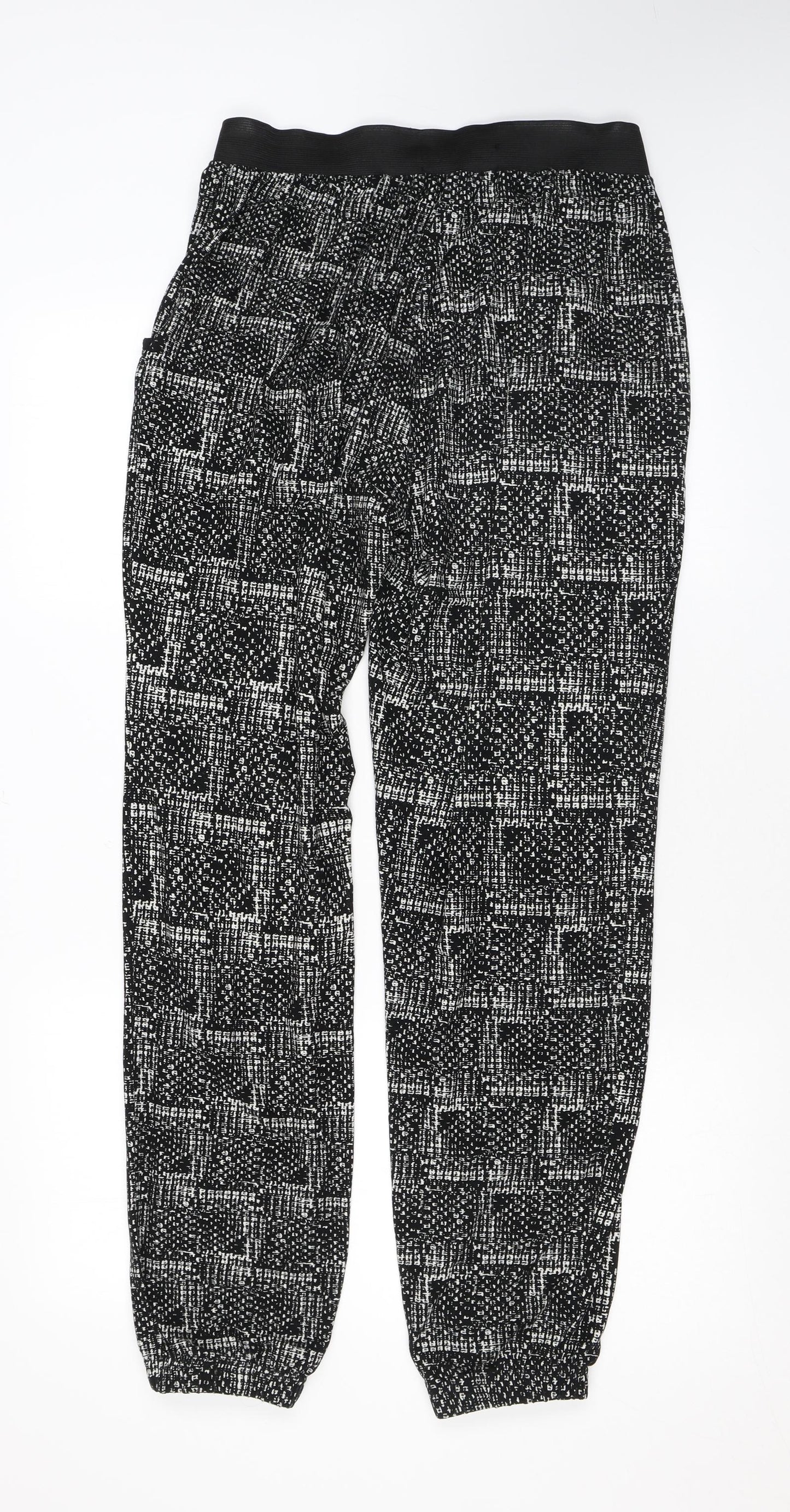 QED London Womens Black Geometric Polyester Trousers Size M L31 in Regular