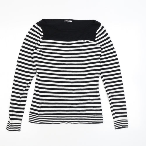Austin Reed Womens Black Square Neck Striped Viscose Pullover Jumper Size S