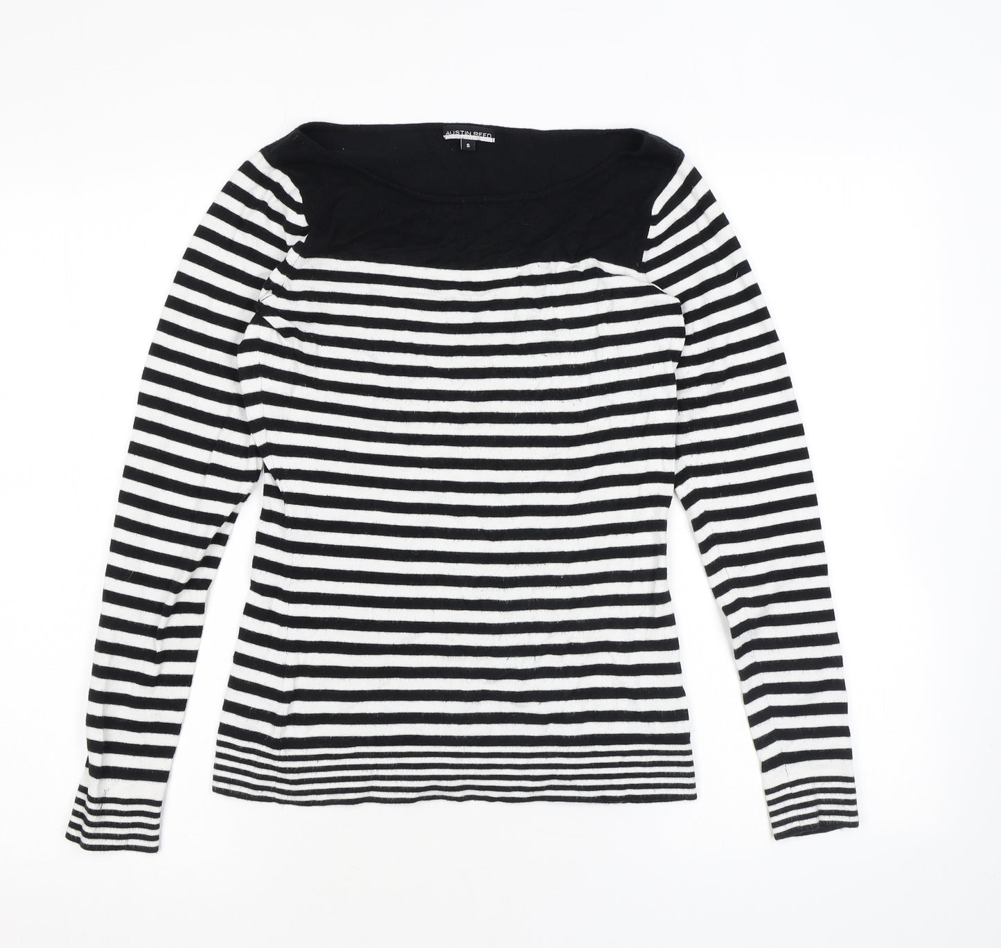 Austin Reed Womens Black Square Neck Striped Viscose Pullover Jumper Size S