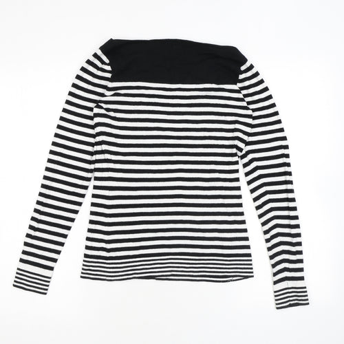 Austin Reed Womens Black Square Neck Striped Viscose Pullover Jumper Size S