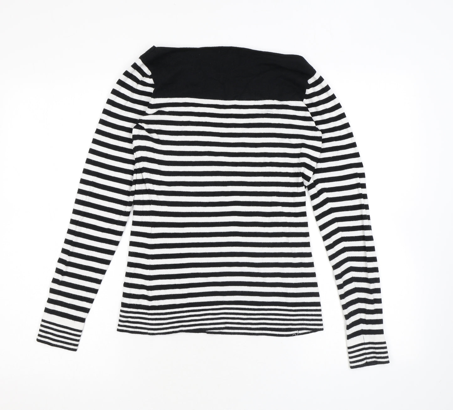 Austin Reed Womens Black Square Neck Striped Viscose Pullover Jumper Size S