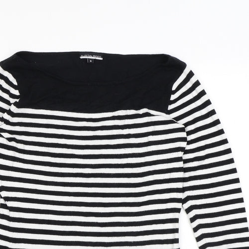 Austin Reed Womens Black Square Neck Striped Viscose Pullover Jumper Size S