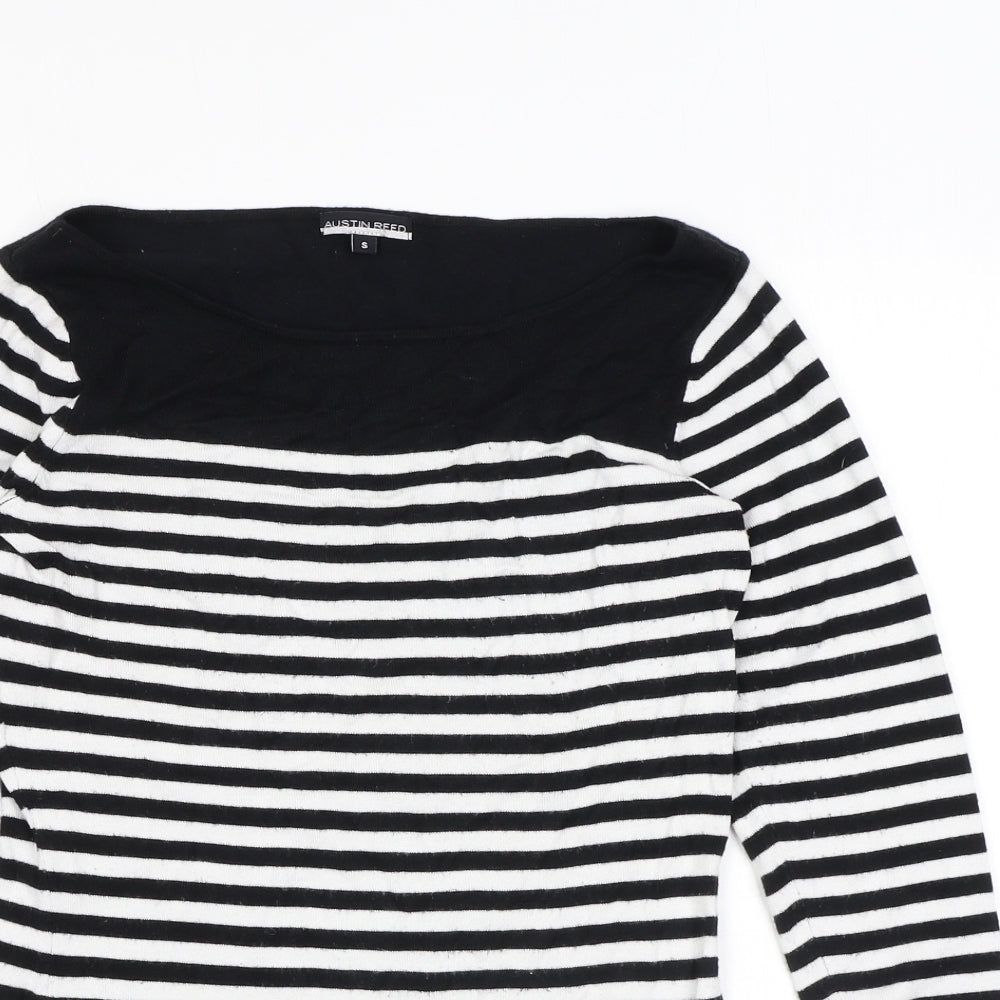 Austin Reed Womens Black Square Neck Striped Viscose Pullover Jumper Size S