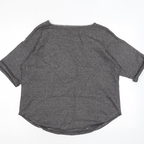 Zara Womens Black Striped Viscose Basic T-Shirt Size M Boat Neck