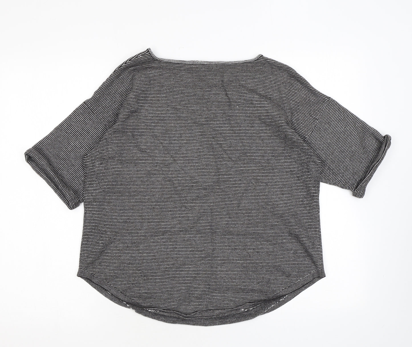 Zara Womens Black Striped Viscose Basic T-Shirt Size M Boat Neck