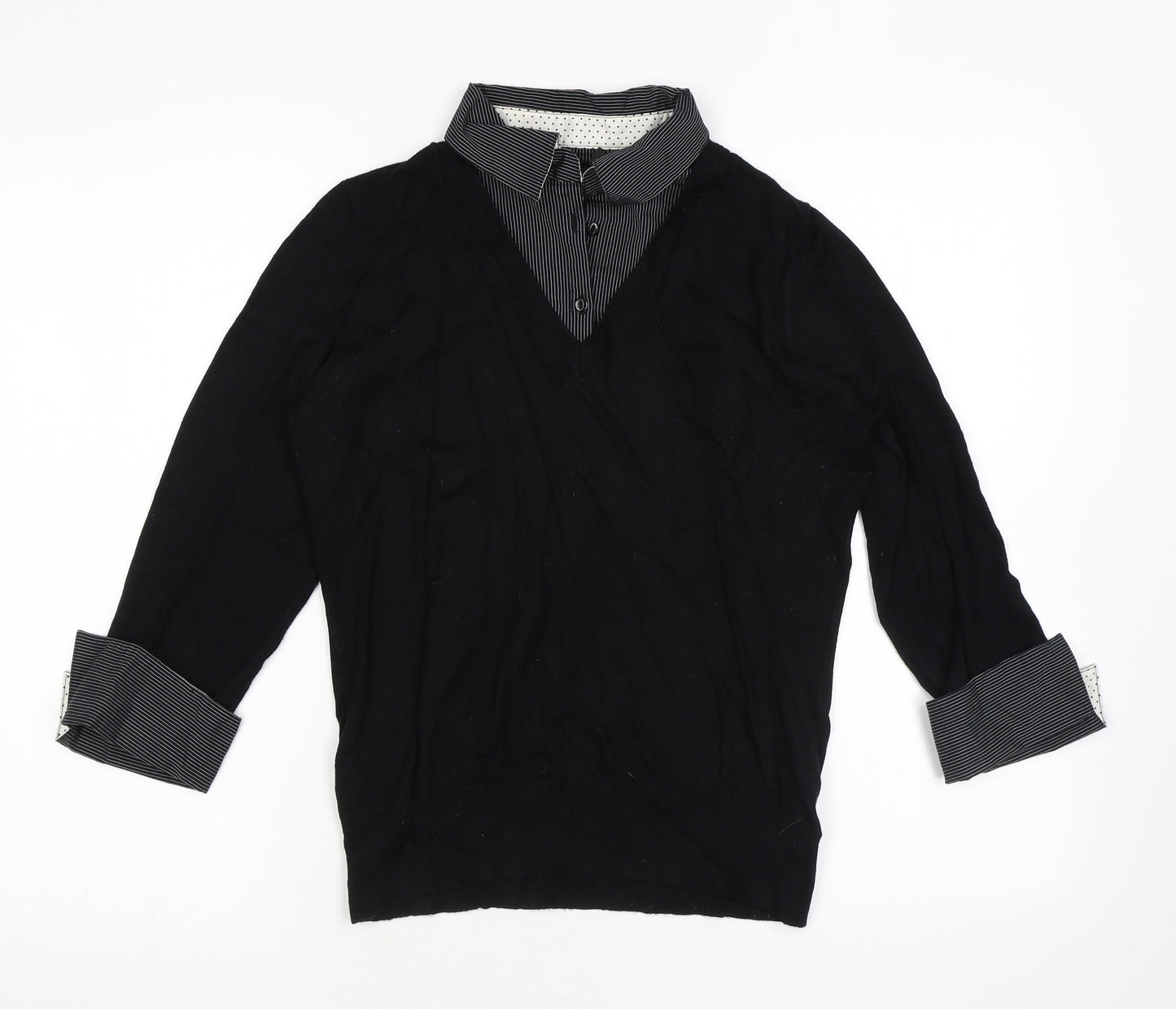 NEXT Womens Black Collared Viscose Pullover Jumper Size 14