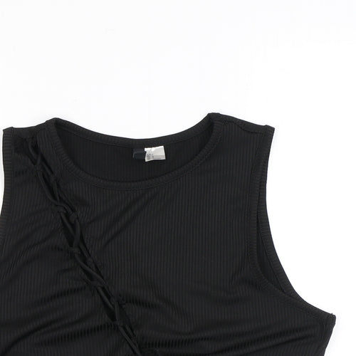 Divided by H&M Womens Black Polyester Cropped Tank Size L Round Neck - Cutout