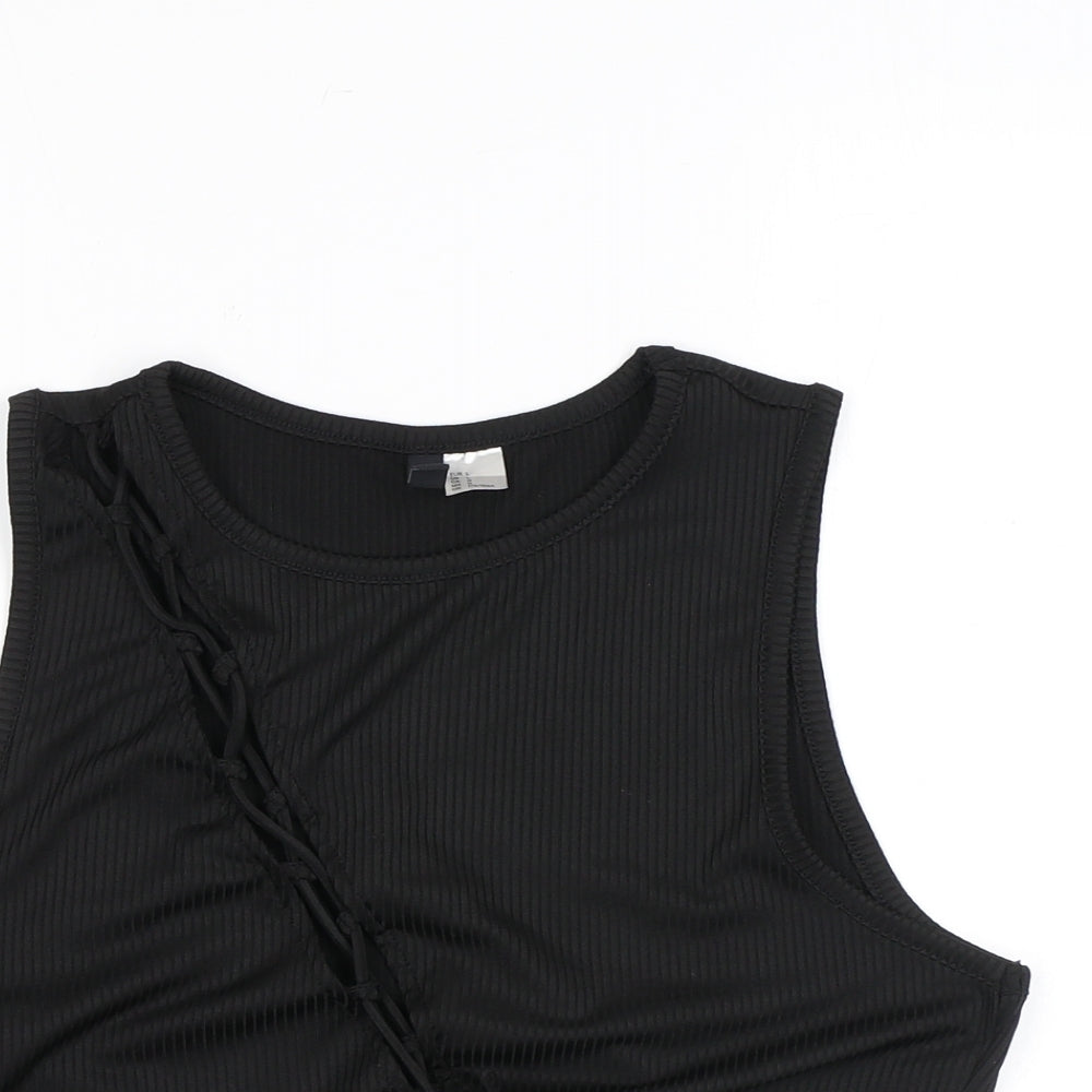 Divided by H&M Womens Black Polyester Cropped Tank Size L Round Neck - Cutout