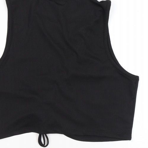 Divided by H&M Womens Black Polyester Cropped Tank Size L Round Neck - Cutout