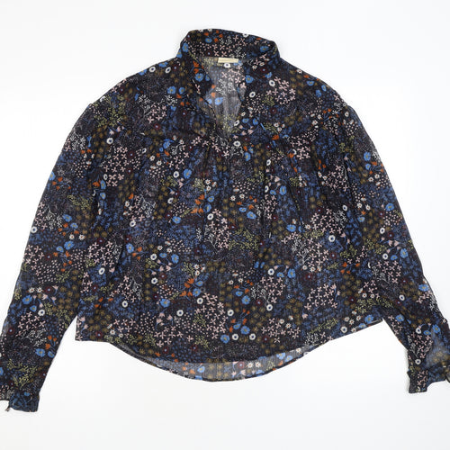 VILA Womens Black Floral Polyester Basic Blouse Size 8 Collared