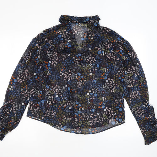 VILA Womens Black Floral Polyester Basic Blouse Size 8 Collared